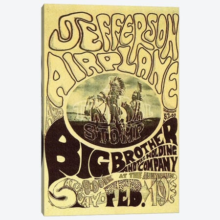 Fillmore Auditorium Concert Poster (Tribal Stomp - Jefferson Airplane & Big Brother And The Holding Company) Canvas Print #RAD40} by Radio Days Canvas Artwork