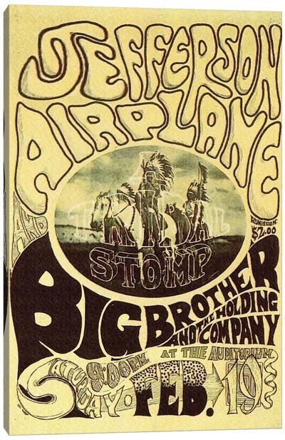 Fillmore Auditorium Concert Poster (Tribal Stomp - Jefferson Airplane & Big Brother And The Holding Company) Canvas Art Print - Concert Posters