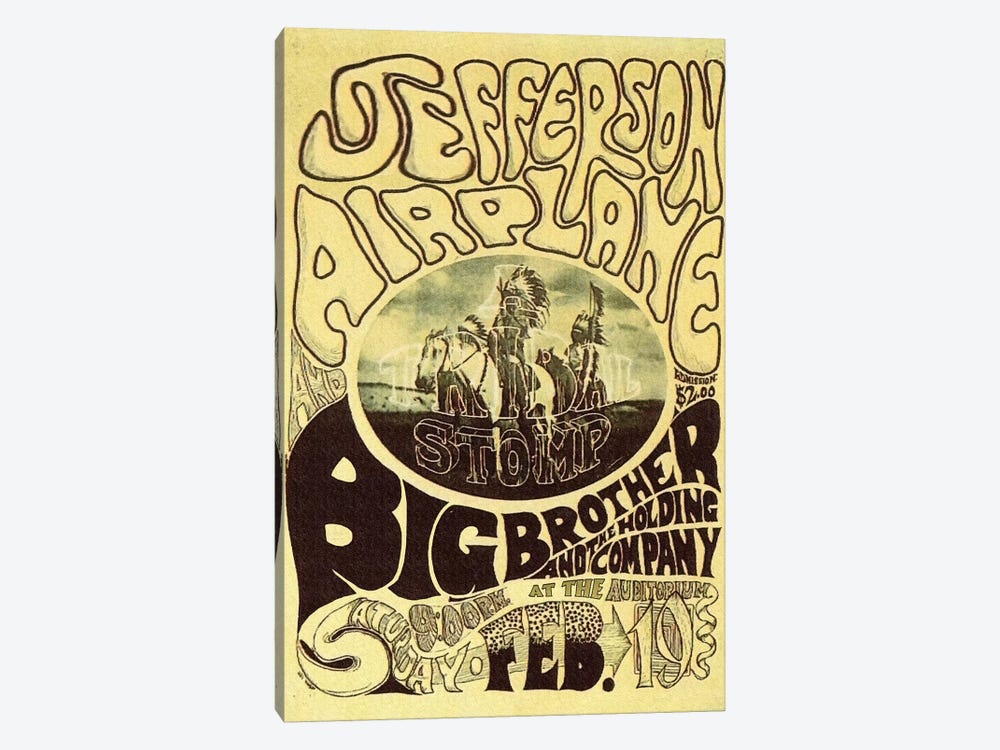 Fillmore Auditorium Concert Poster (Tribal Stomp - Jefferson Airplane & Big Brother And The Holding Company) by Radio Days 1-piece Canvas Wall Art