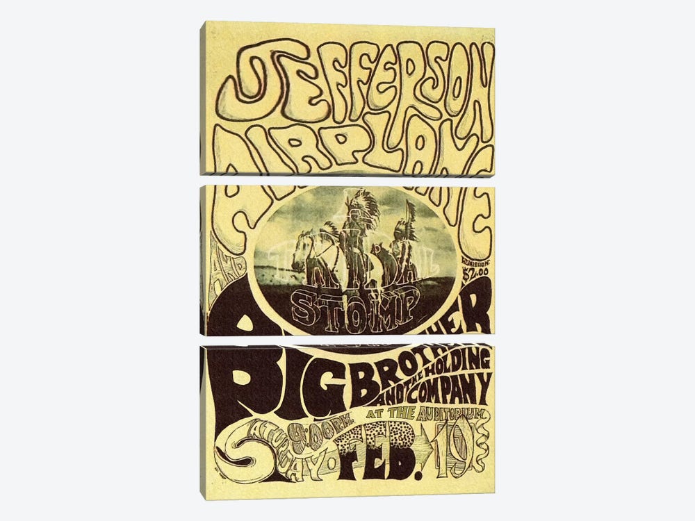 Fillmore Auditorium Concert Poster (Tribal Stomp - Jefferson Airplane & Big Brother And The Holding Company) by Radio Days 3-piece Canvas Artwork