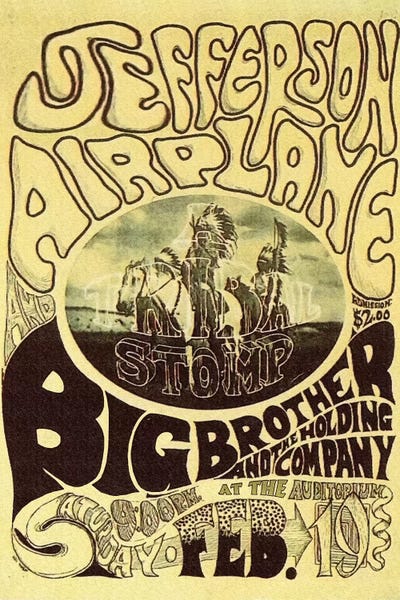 Radio Days: Fillmore Auditorium Concert Poster (Tribal Stomp - Jefferson Airplane & Big Brother And The Holding Company) by Radio Days