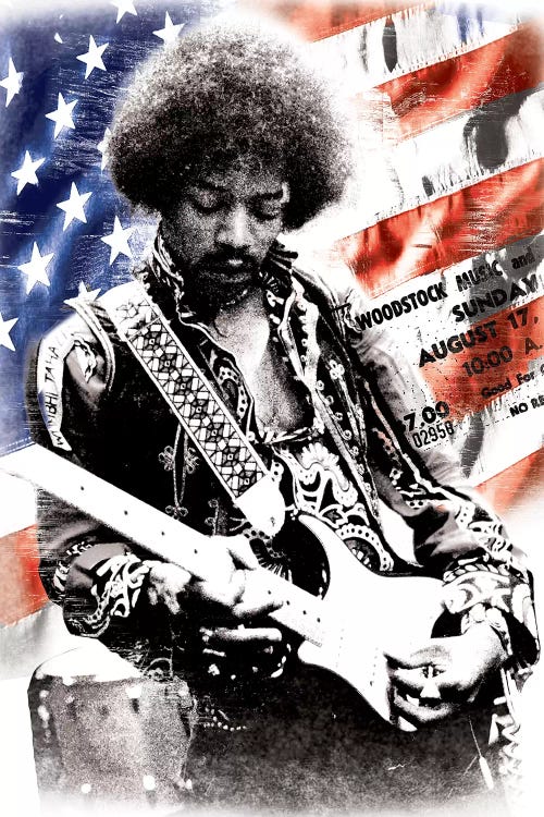 Jimi Hendrix (American Flag Background) by Radio Days wall art