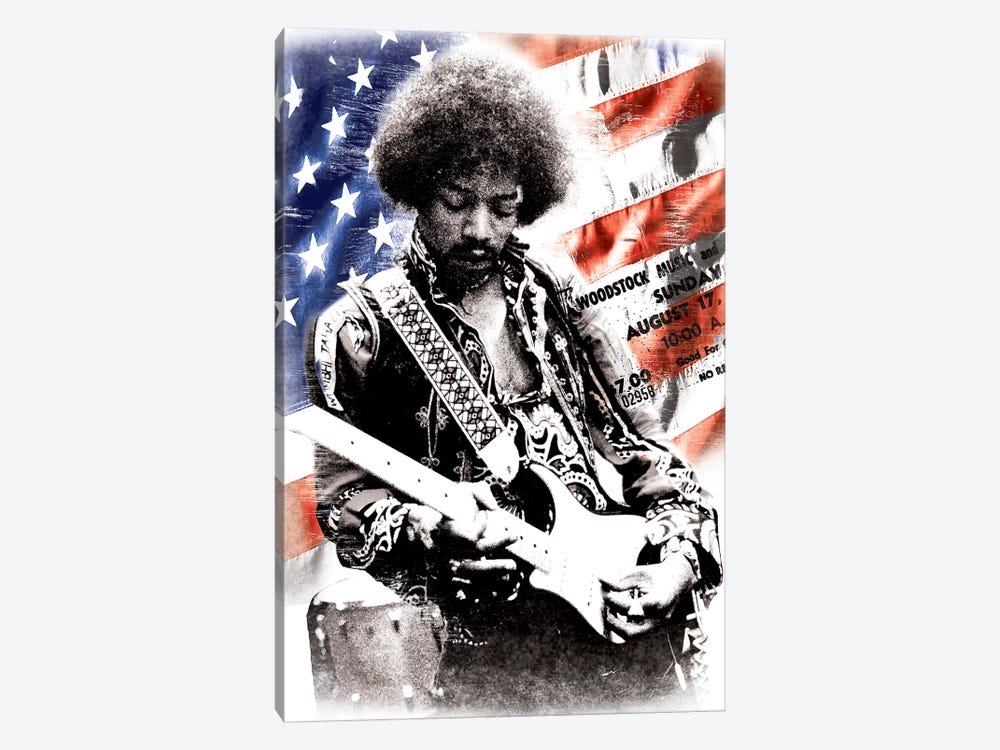 Jimi Hendrix (American Flag Background) by Radio Days 1-piece Canvas Print