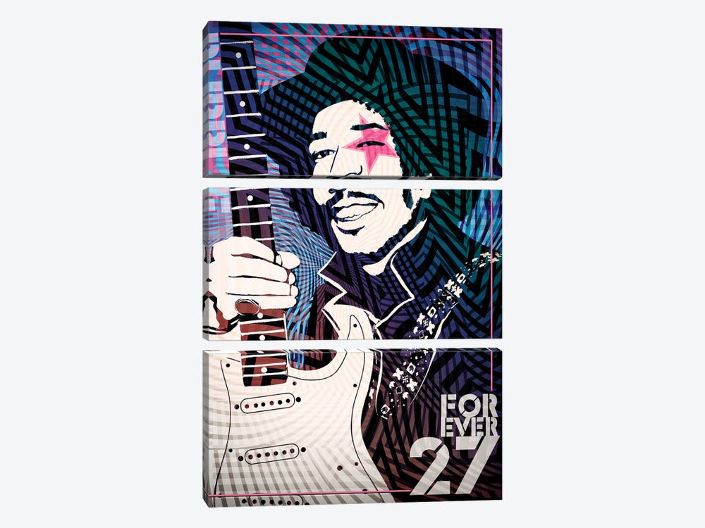 Jimi Hendrix Forever 27 Psychedelic Poster by Radio Days 3-piece Canvas Wall Art