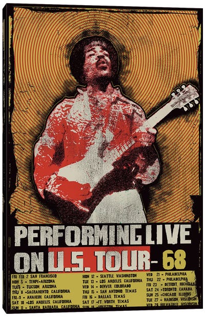 Jimi Hendrix 1968 U.S. Tour Poster Canvas Art Print - Sixties Nostalgia Art