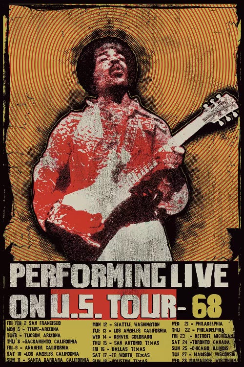 Jimi Hendrix 1968 U.S. Tour Poster by Radio Days wall art