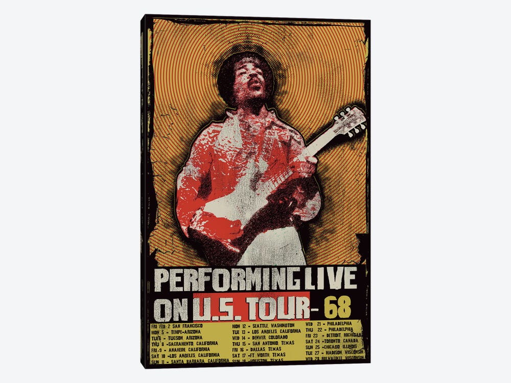 Jimi Hendrix 1968 U.S. Tour Poster by Radio Days 1-piece Canvas Art Print