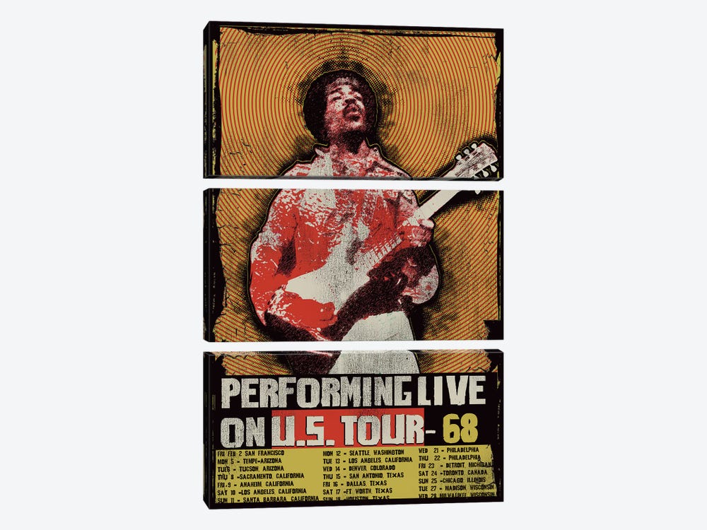 Jimi Hendrix 1968 U.S. Tour Poster by Radio Days 3-piece Canvas Print