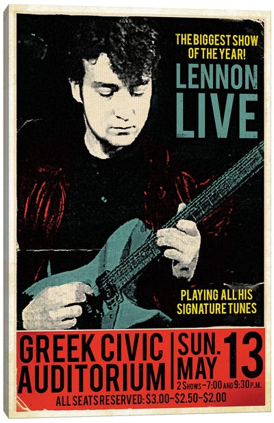 John Lennon At The Greek Civic Auditorium Canvas Art Print - Seventies Nostalgia Art