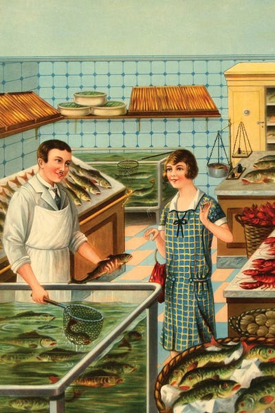 Vintage Kitchen Posters: Fish Market by Radio Days