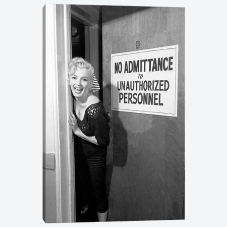 A Giggling Marilyn Monroe Peeking Out Of A Restricted Access Room Canvas Print #RAD52} by Radio Days Art Print