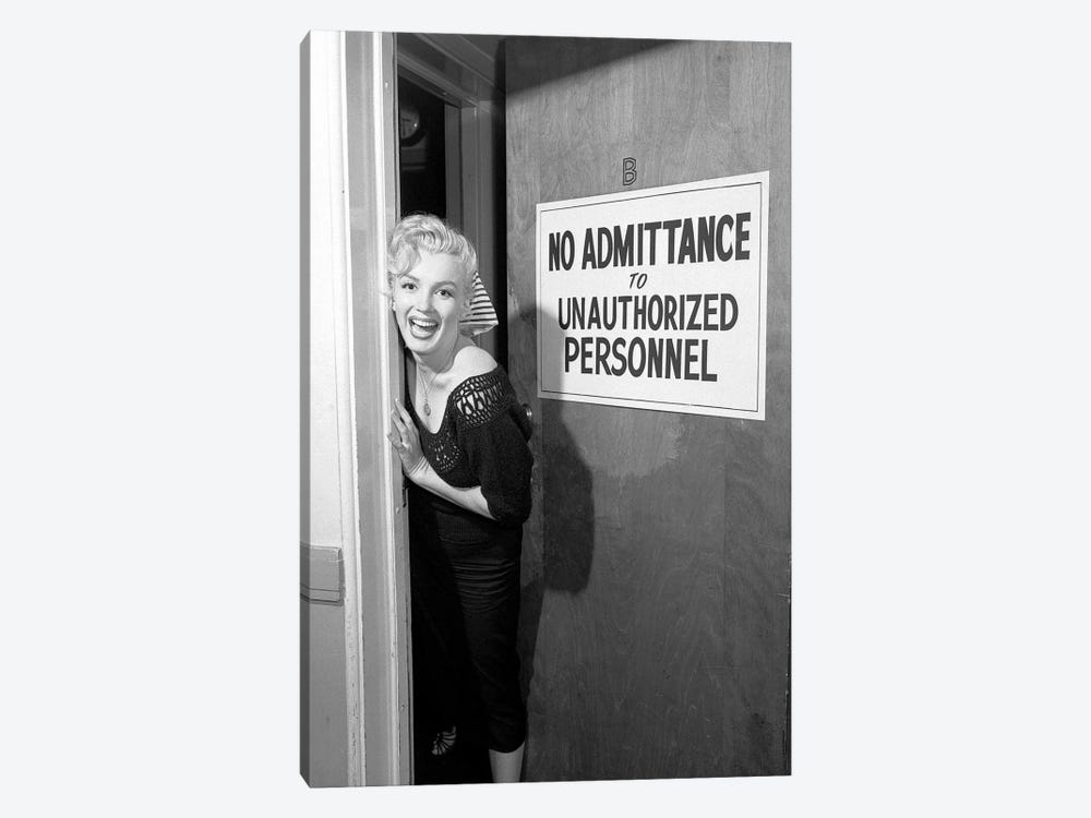 A Giggling Marilyn Monroe Peeking Out Of A Restricted Access Room by Radio Days 1-piece Canvas Print