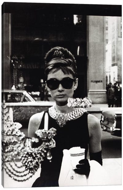 Audrey Hepburn As Seen Through Tiffany's Storefront Window Canvas Art Print - Model & Fashion Icon Art