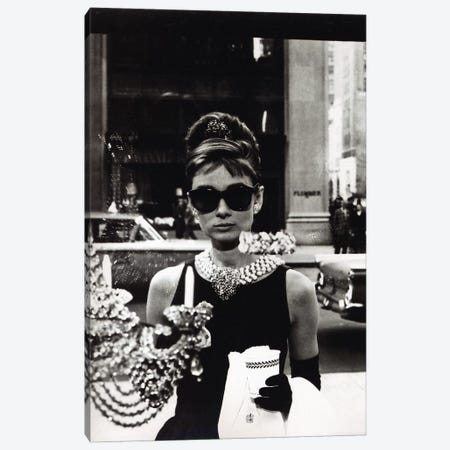 Audrey Hepburn As Seen Through Tiffany's Storefront Window Canvas Print #RAD58} by Radio Days Art Print