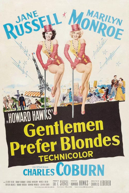 Gentlemen Prefer Blondes Film Poster by Radio Days wall art