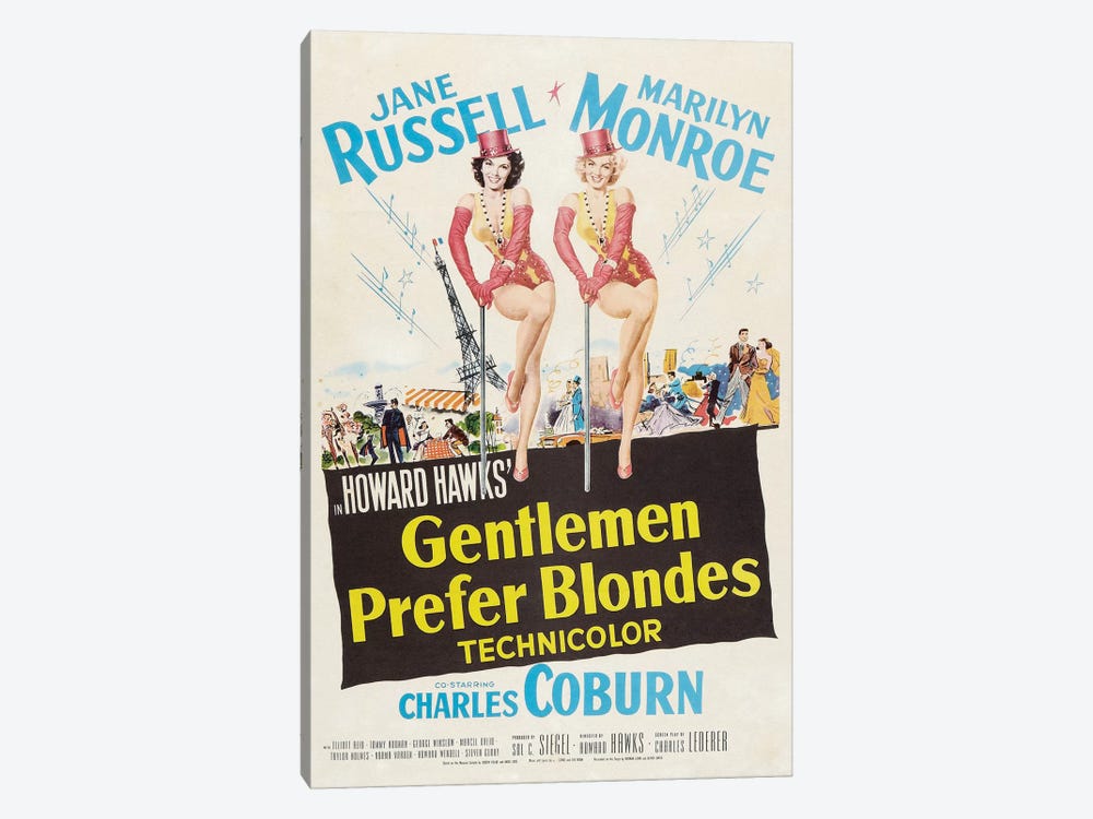 Gentlemen Prefer Blondes Film Poster by Radio Days 1-piece Canvas Artwork