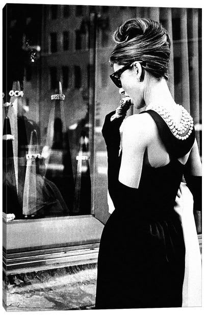Audrey Hepburn Window Shopping I Canvas Art Print - Large Black & White Art