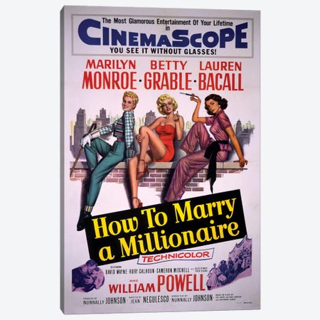 How To Marry A Millionaire Film Poster Canvas Print #RAD70} by Radio Days Canvas Print