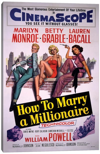 How To Marry A Millionaire Film Poster Canvas Art Print - Romance Movie Art