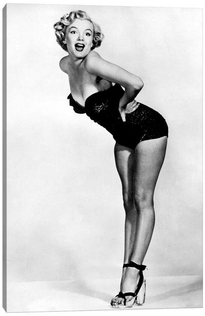 Marilyn Monroe Posing In A Black Swimsuit Canvas Art Print - Figurative Photography