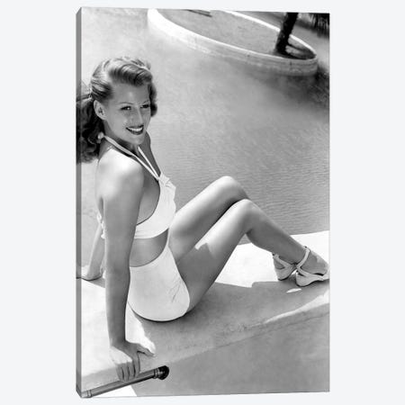 Rita Hayworth Sitting Next To A Pool Canvas Print #RAD77} by Radio Days Canvas Art