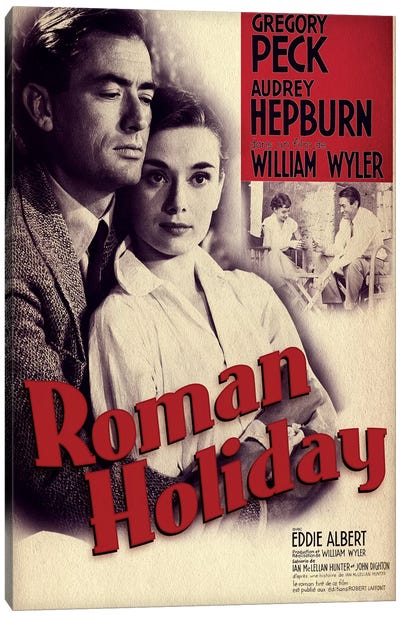 Roman Holiday Film Poster (French Market) Canvas Art Print - Golden Age of Hollywood Art