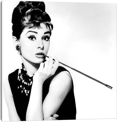 Audrey Hepburn Smoking Canvas Art Print - Television & Movie Art