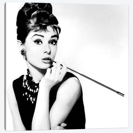 Audrey Hepburn Smoking Canvas Print #RAD7} by Radio Days Canvas Art Print