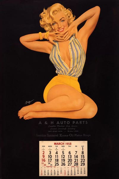 Radio Days: Vintage Marilyn Monroe Calendar Page (A & H Auto Parts, March, 1958) by Radio Days