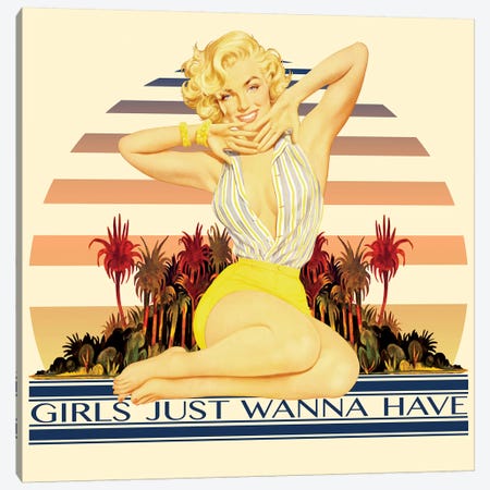 Vintage Marilyn Monroe Promotional Poster (Girls Just Wanna Have) Canvas Print #RAD83} by Radio Days Canvas Wall Art