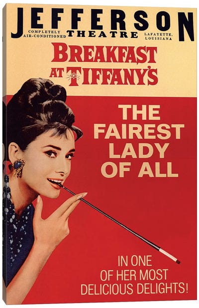 Breakfast At Tiffany's Film Poster (Jefferson Theatre Edition) Canvas Art Print - Golden Age of Hollywood Art