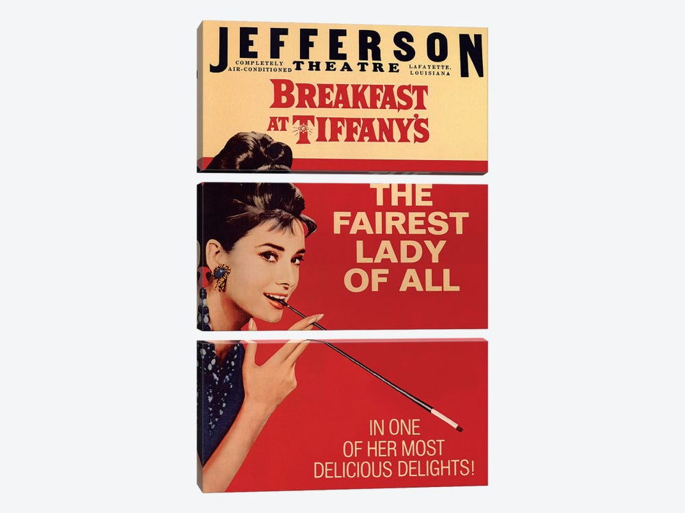 Breakfast At Tiffany's Film Poster (Jefferson Theatre Edition) 3-piece Canvas Wall Art