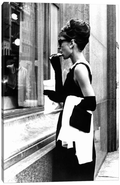 Audrey Hepburn Window Shopping II Canvas Art Print - Sixties Nostalgia Art