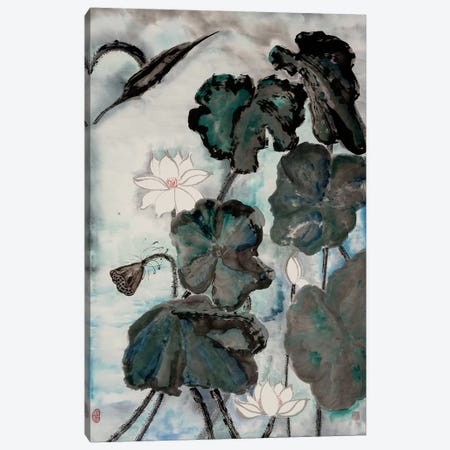 Lotus Study with Blue Green I Canvas Print #RAE6} by Nan Rae Canvas Artwork
