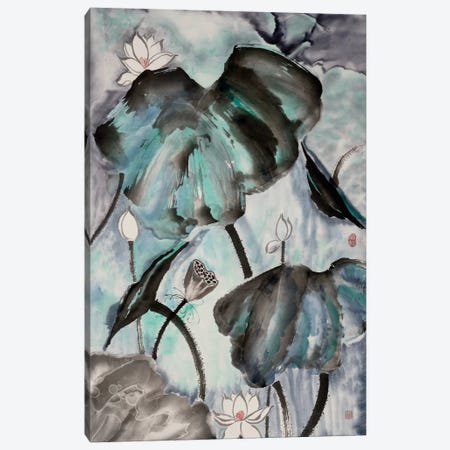 Lotus Study with Blue Green II Canvas Print #RAE7} by Nan Rae Canvas Artwork