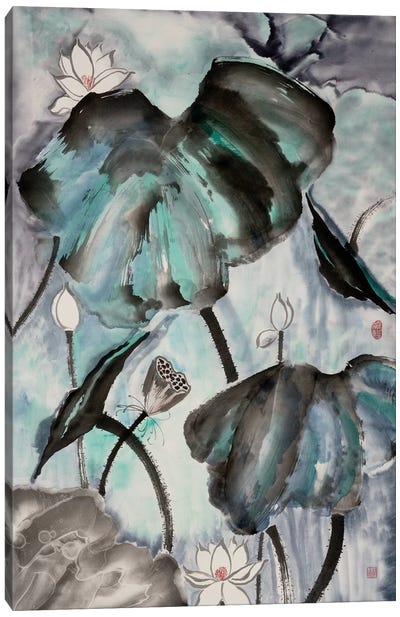 Lotus Study with Blue Green II Canvas Art Print