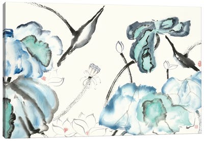 Lotus Study with Blue Green III Canvas Art Print - Lotus Art