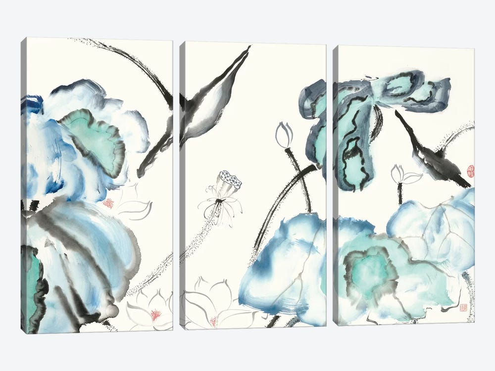 Lotus Study with Blue Green III by Nan Rae 3-piece Art Print
