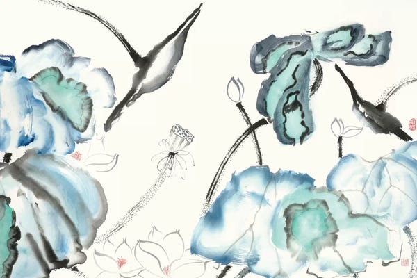 Lotuses: Lotus Study with Blue Green III by Nan Rae