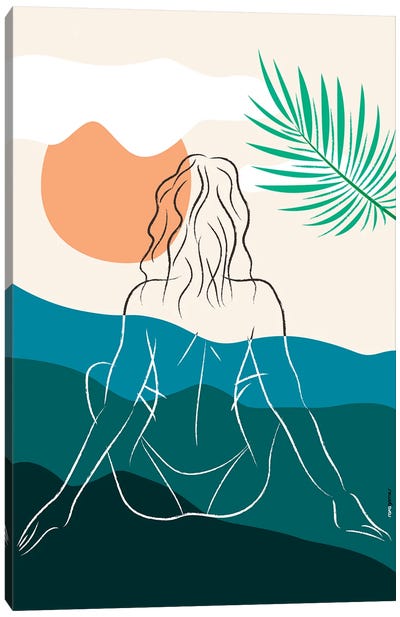 Beach Girl X Canvas Art Print - Blue Nude Collection