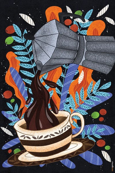 Food & Drink Posters: Coffee First by Rafael Gomes