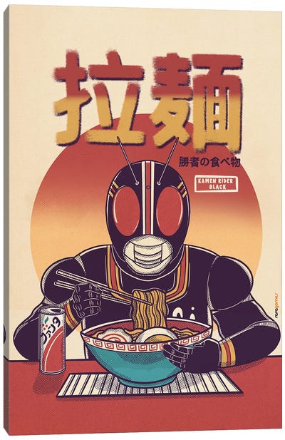 Kamen Rider Black Eating Ramen Canvas Art Print - Soup Art