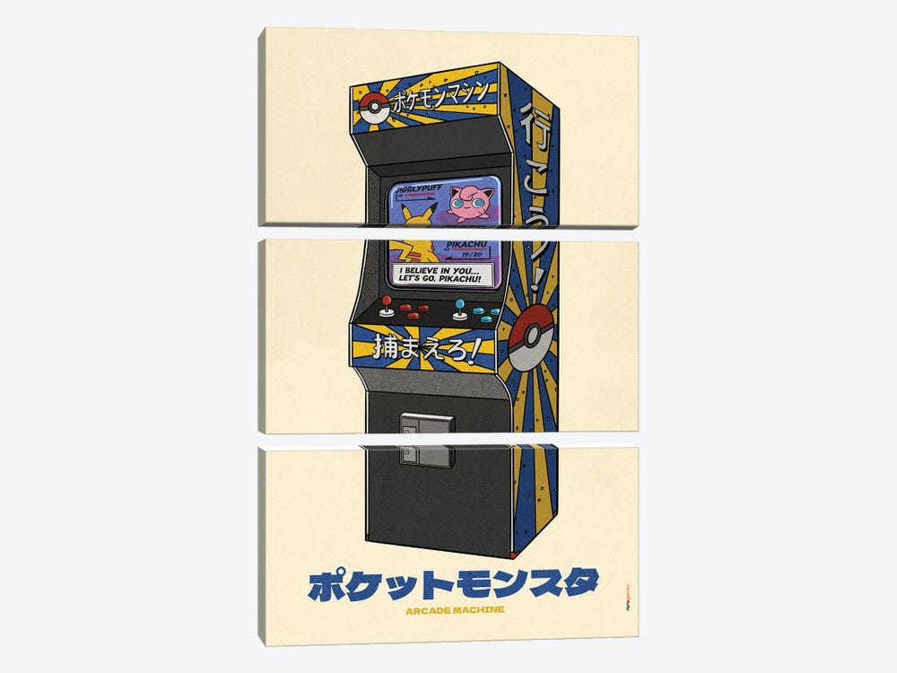 Pokemon Arcade Machine by Rafael Gomes 3-piece Canvas Artwork
