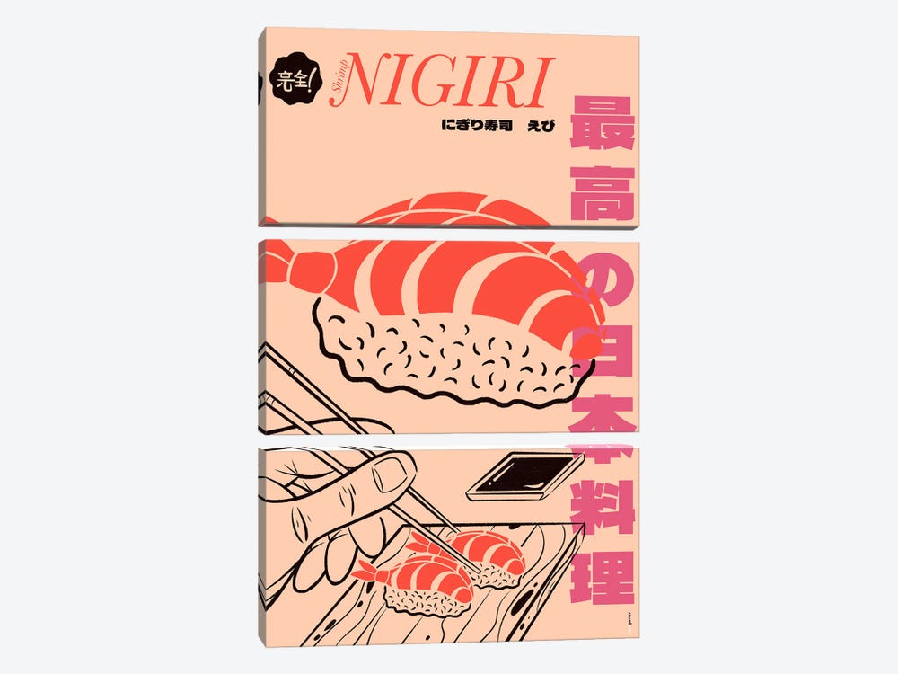 Shrimp Nigiri by Rafael Gomes 3-piece Art Print
