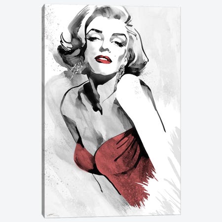 Marilyn's Pose Red Dress Canvas Print #RAH2} by Ellie Rahim Canvas Artwork