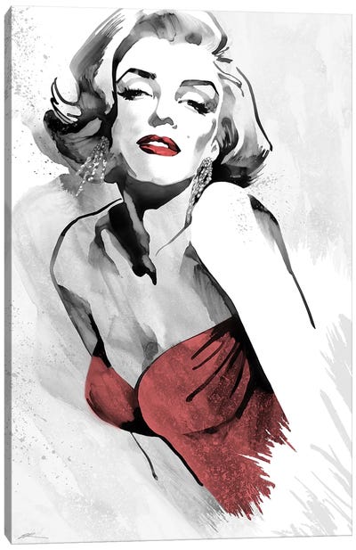 Marilyn's Pose Red Dress Canvas Art Print - Red Passion