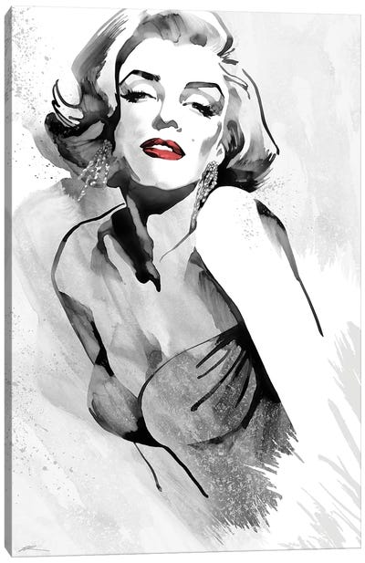 Marilyn's Pose Red Lips Canvas Art Print - Black, White & Red Art