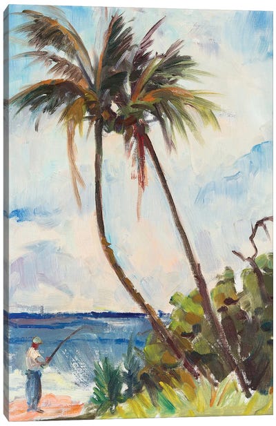Fishing Under Palms Canvas Art Print