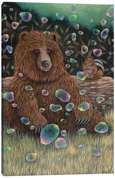 Baby Bear Makes a Friend Canvas Art Print - Self-Taught Women Artists
