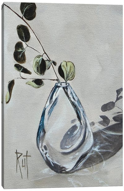 Green Leaves In Vase Canvas Art Print - Eucalyptus Art